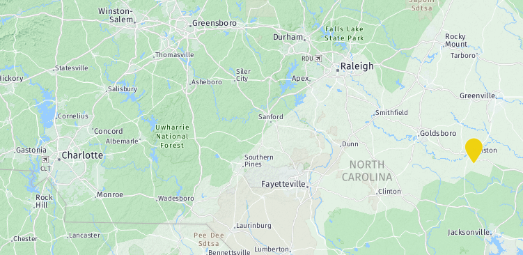 キンストンの球場の場所・地図（ノースカロライナ州）