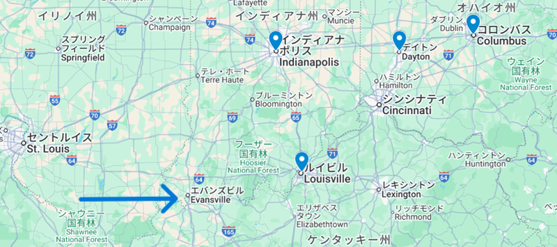 Evansvilleの地図
