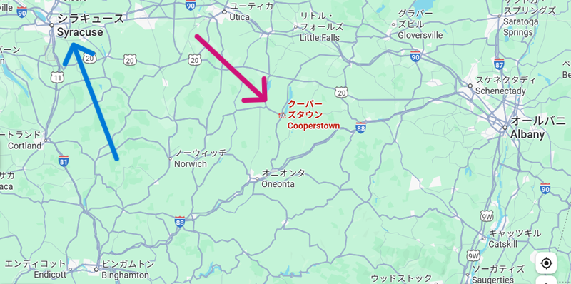 SyracuseとCoopersTownの地図