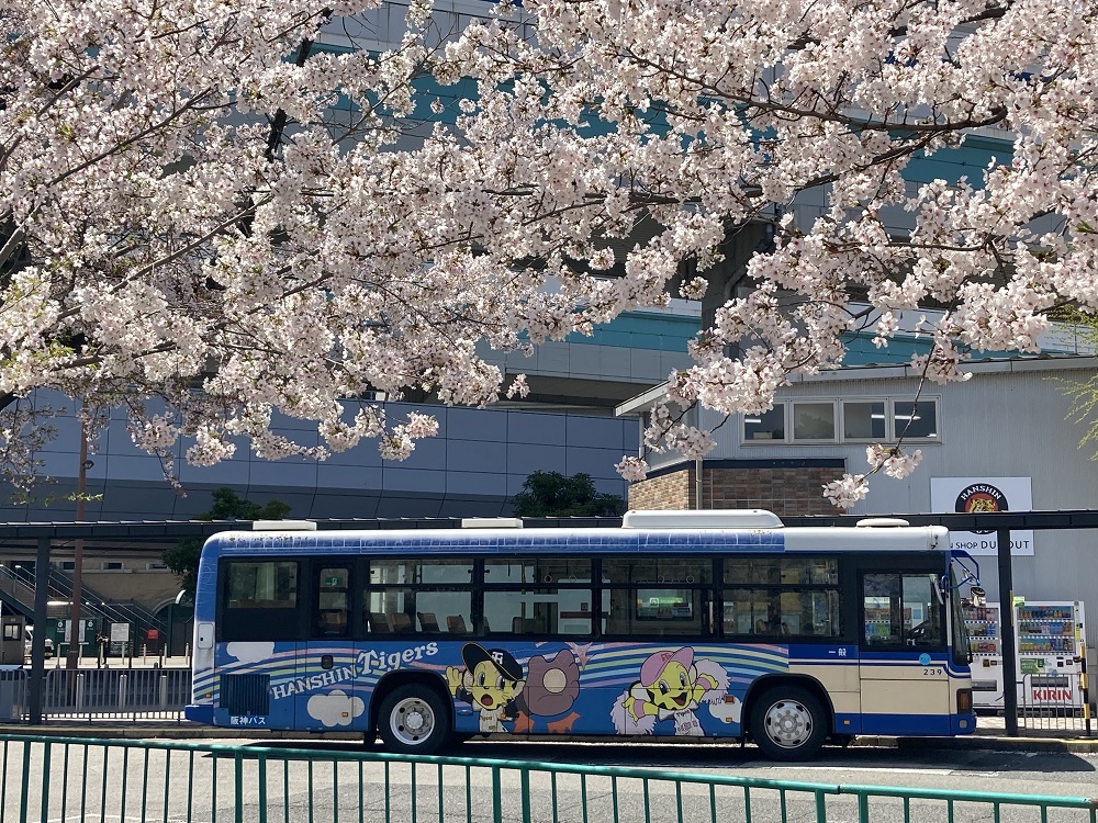 阪神甲子園バス停に停車している阪神バス