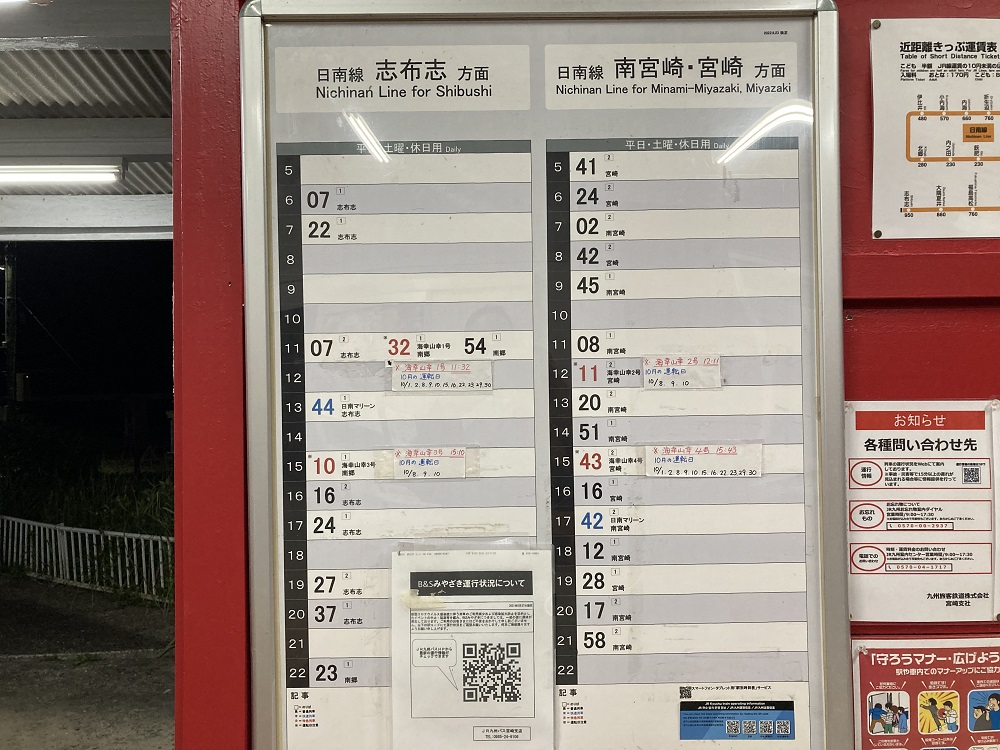 JR九州・日南線の油津駅時刻表