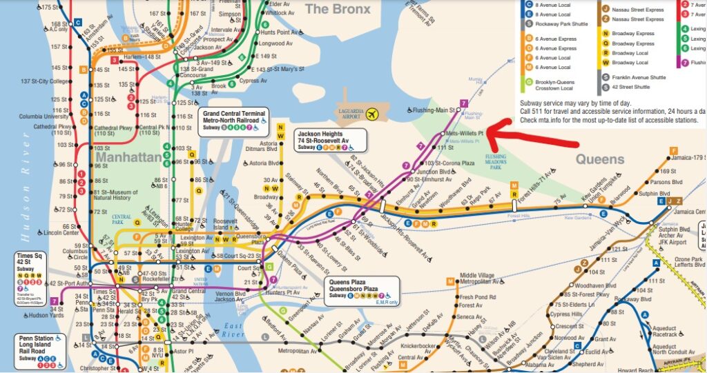 ニューヨークの地下鉄路線図（クイーンズ地区）
