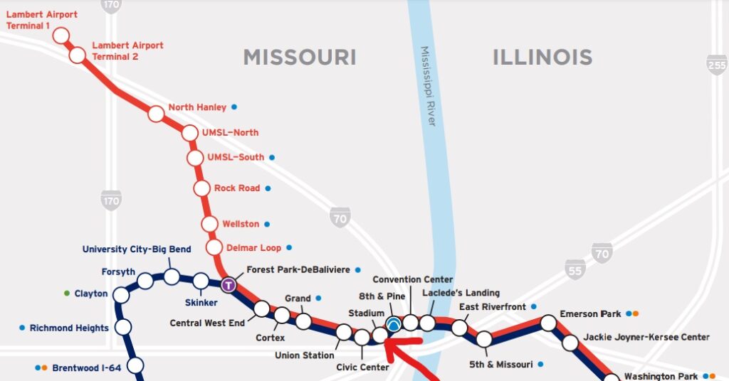 セントルイス・メトロリンク電車の路線図