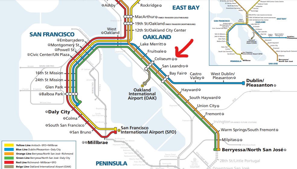 サンフランシスコ電車（BART)の路線図