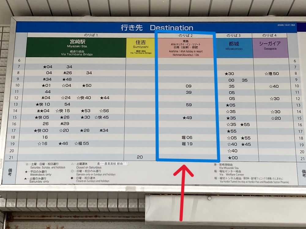 宮崎空港バス停の時刻表